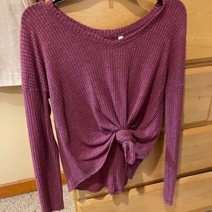 Waffle knit long sleeve sweater